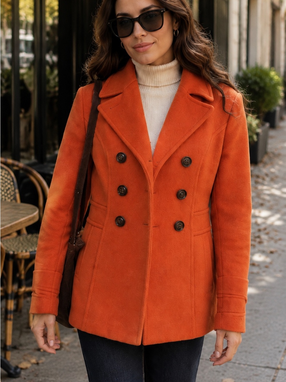 St. John’s Bay Wool Cashmere Blend Burnt Orange Peacoat Size M Fall Quite luxury